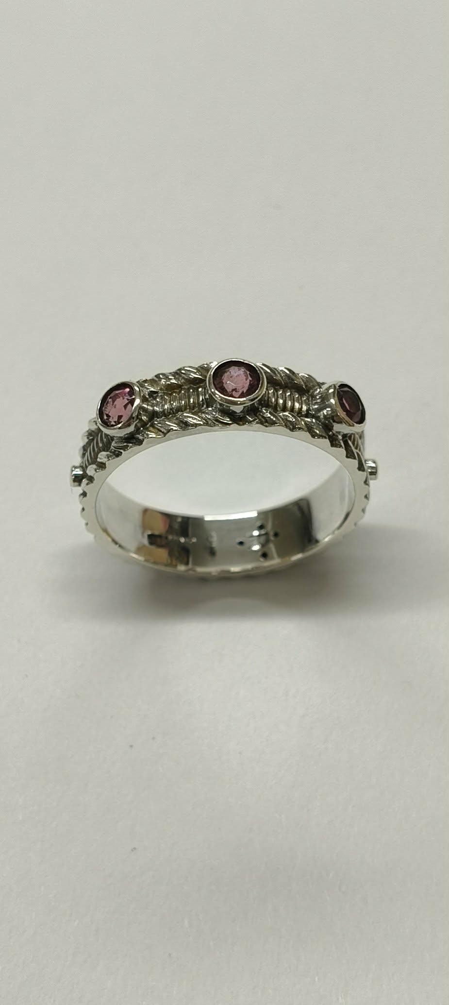 Three pink tourmaline silver ring